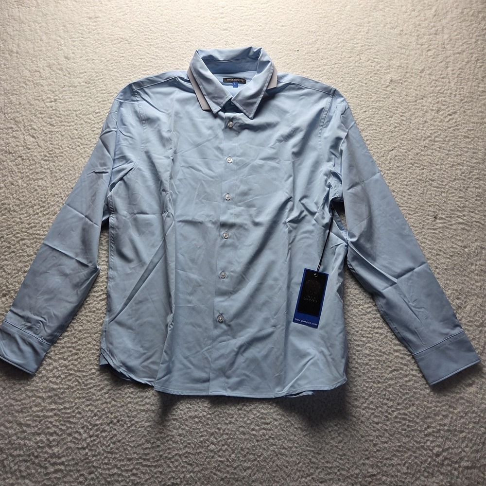 Vince Camuto Dress Shirt Mens Large Blue Slim Fit Stretch Commuter Long Sleeve